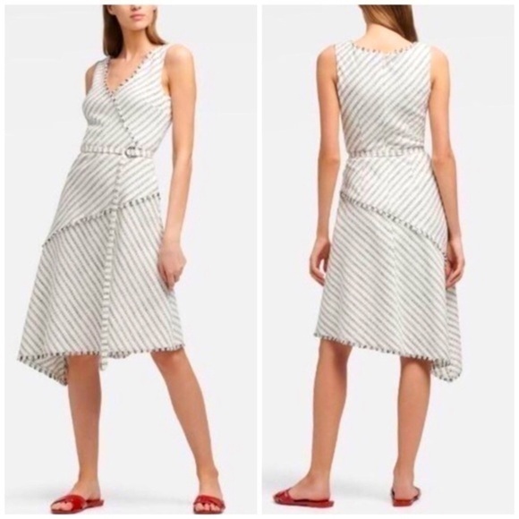 DKNY Asymmetrical Striped Dress w/ Pockets Clean Girl Coastal Minimalist Sz 10 - Picture 14 of 14